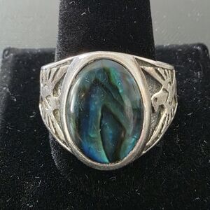 Vtg WM Sterling Silver 925  Thunderbird Paua Abalone Shell Ring SZ 13.25